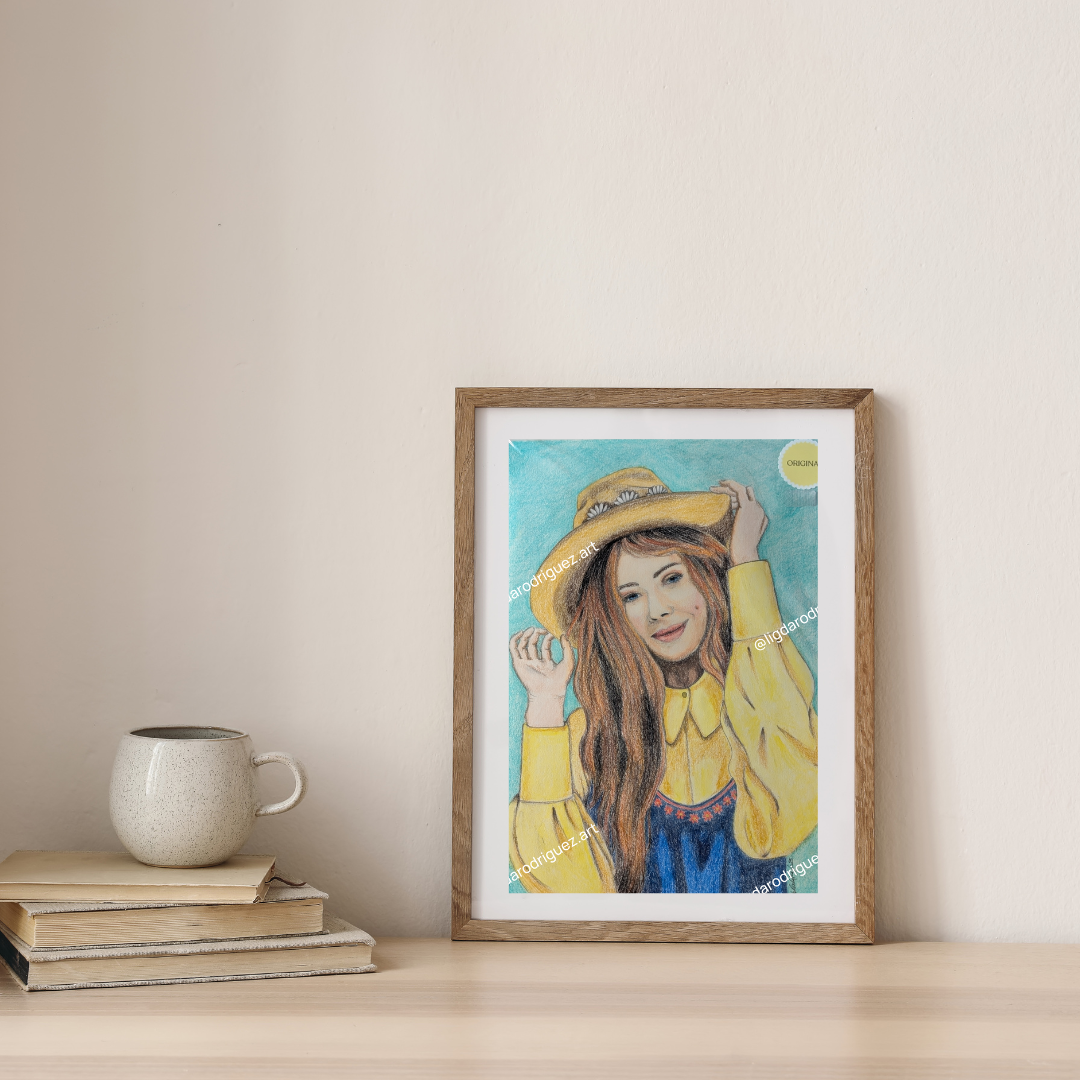 Original "Country Girl" vibrant coloured pencil artwork Size A4 (297 x 210 mm) Wall décor