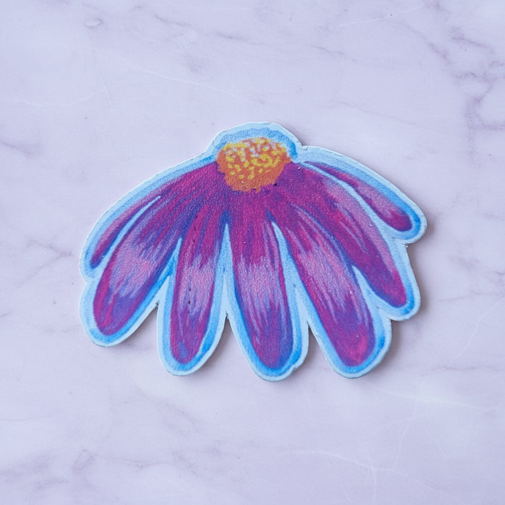 Stickers - GLOSSY Flower Sticker Pack โ 5 Waterproof Floral Stickers | 5cm Wide | Yellow, Red & Purple Blossoms | Laptop, Journal, Scrapbook | 50mm