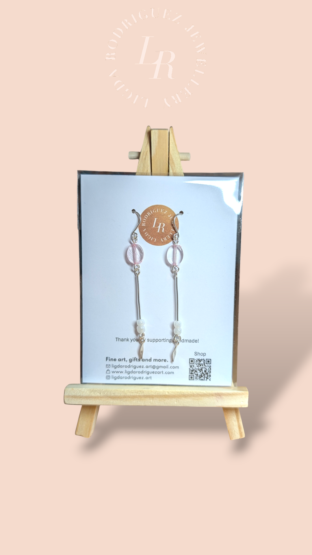 Delicate Pink Dangles in Shimmering Silver (Handmade on Copper Base)