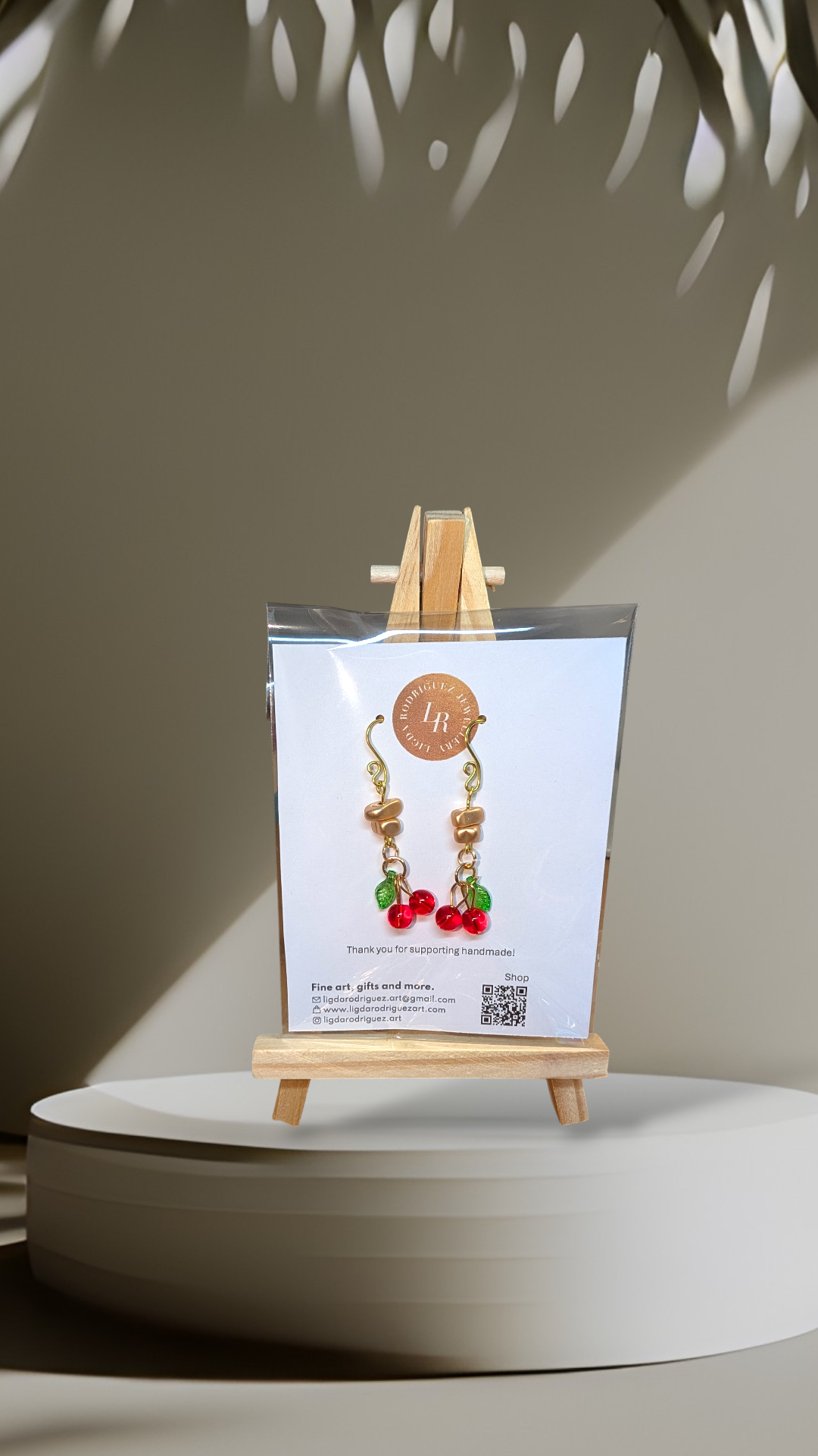 Earrings - Handmade Cherry Drop Earrings – Gold Wire Beaded Dangle Earrings