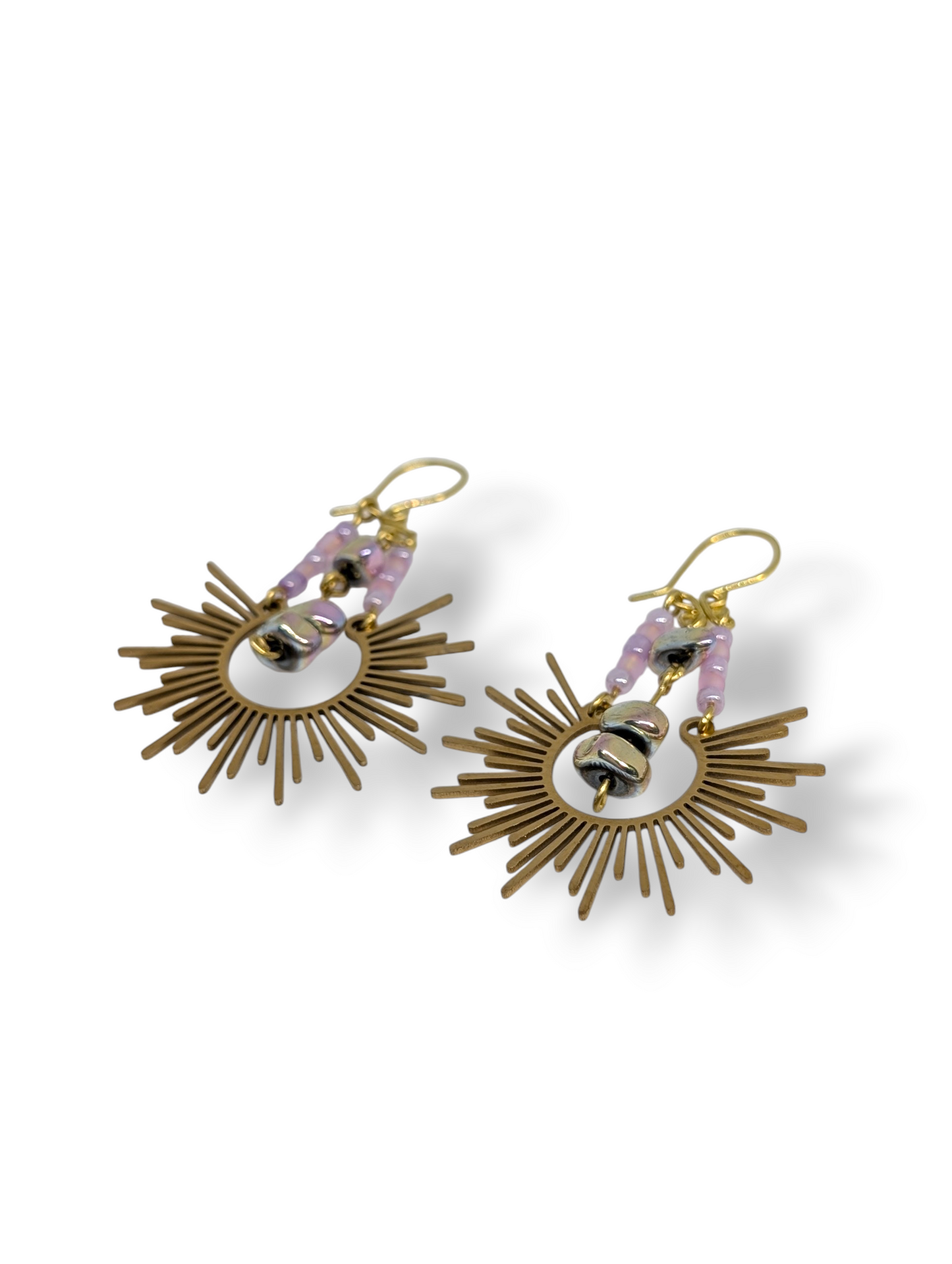 Earrings - Celestial Sunburst Drop Earrings in Pastel Lavender