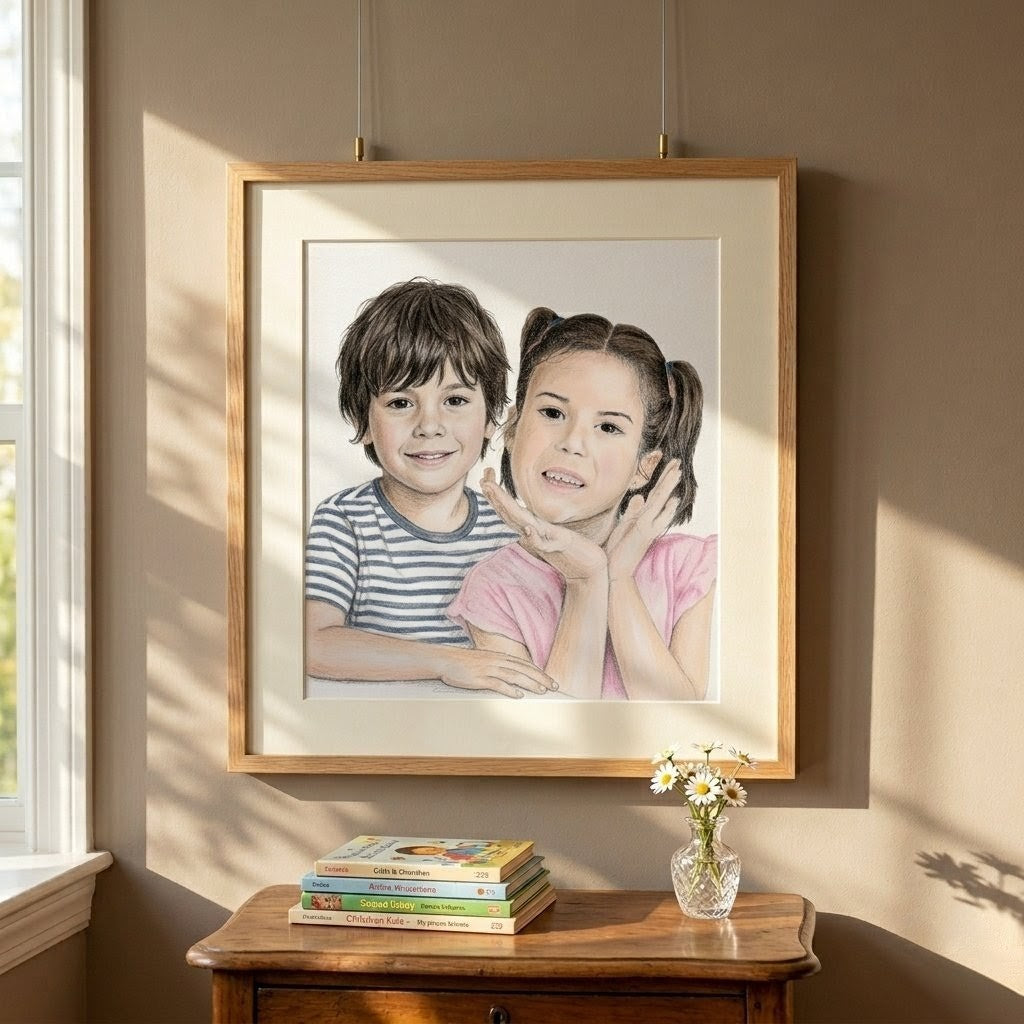 Portrait 2 Subjects | Custom Family Portrait A3 Paper – Hand-Drawn Pastel & Charcoal Artwork | Personalised Gift | Unframed