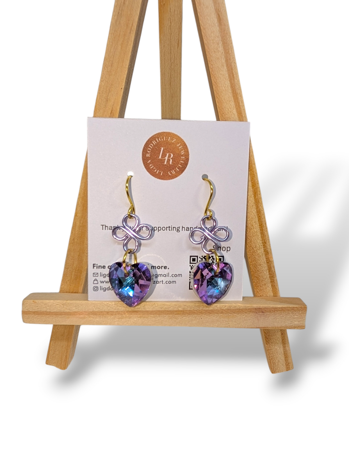 Iridescent Purple Heart Handmade Wirework Earrings