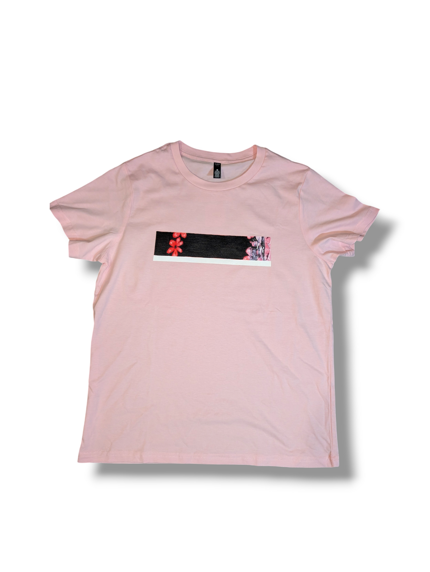 T-shirt Rose pink & black Floral Box Cotton Tee