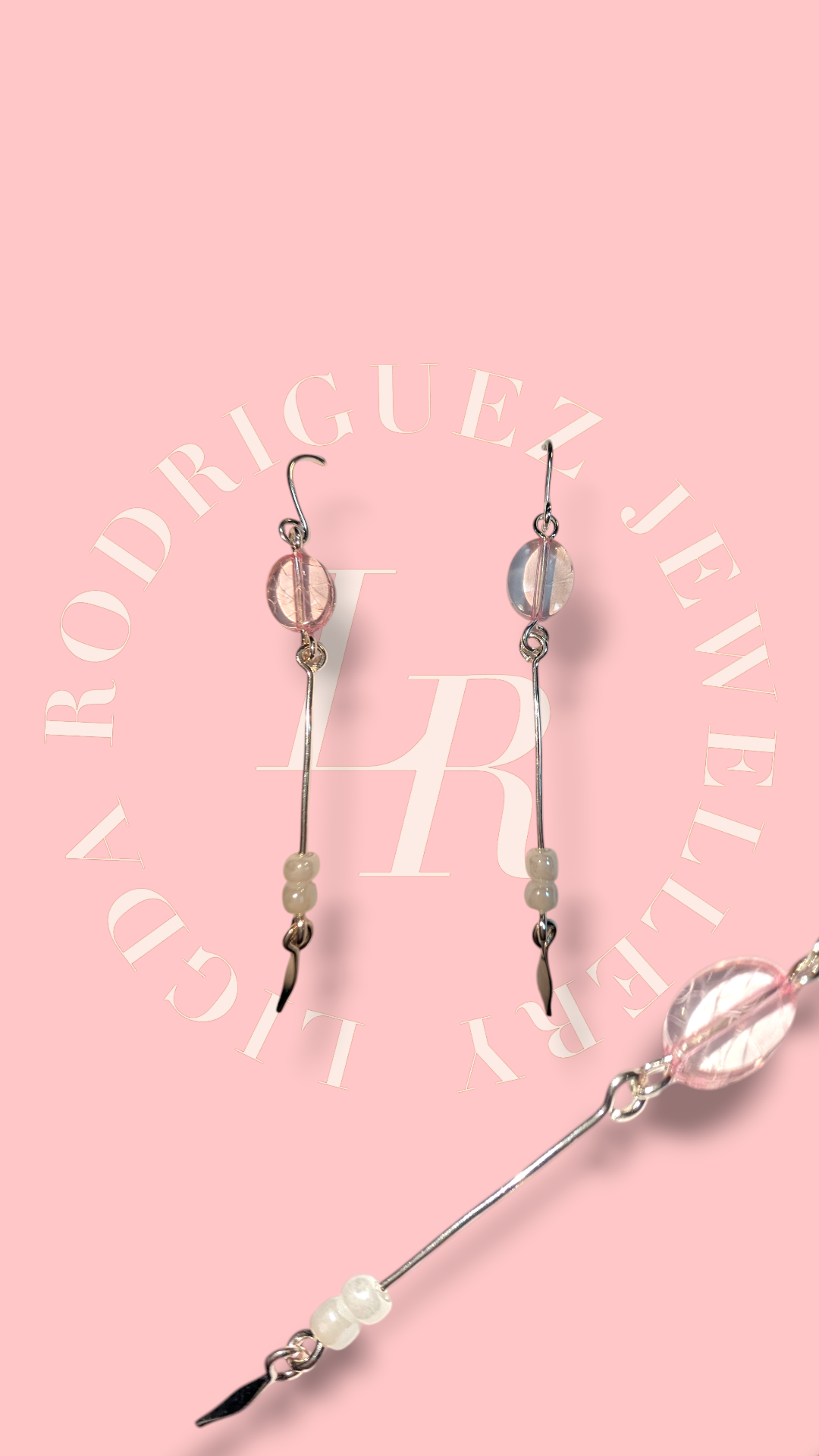 Earrings - Delicate Pink Dangles in Shimmering Silver (Handmade on Copper Base)