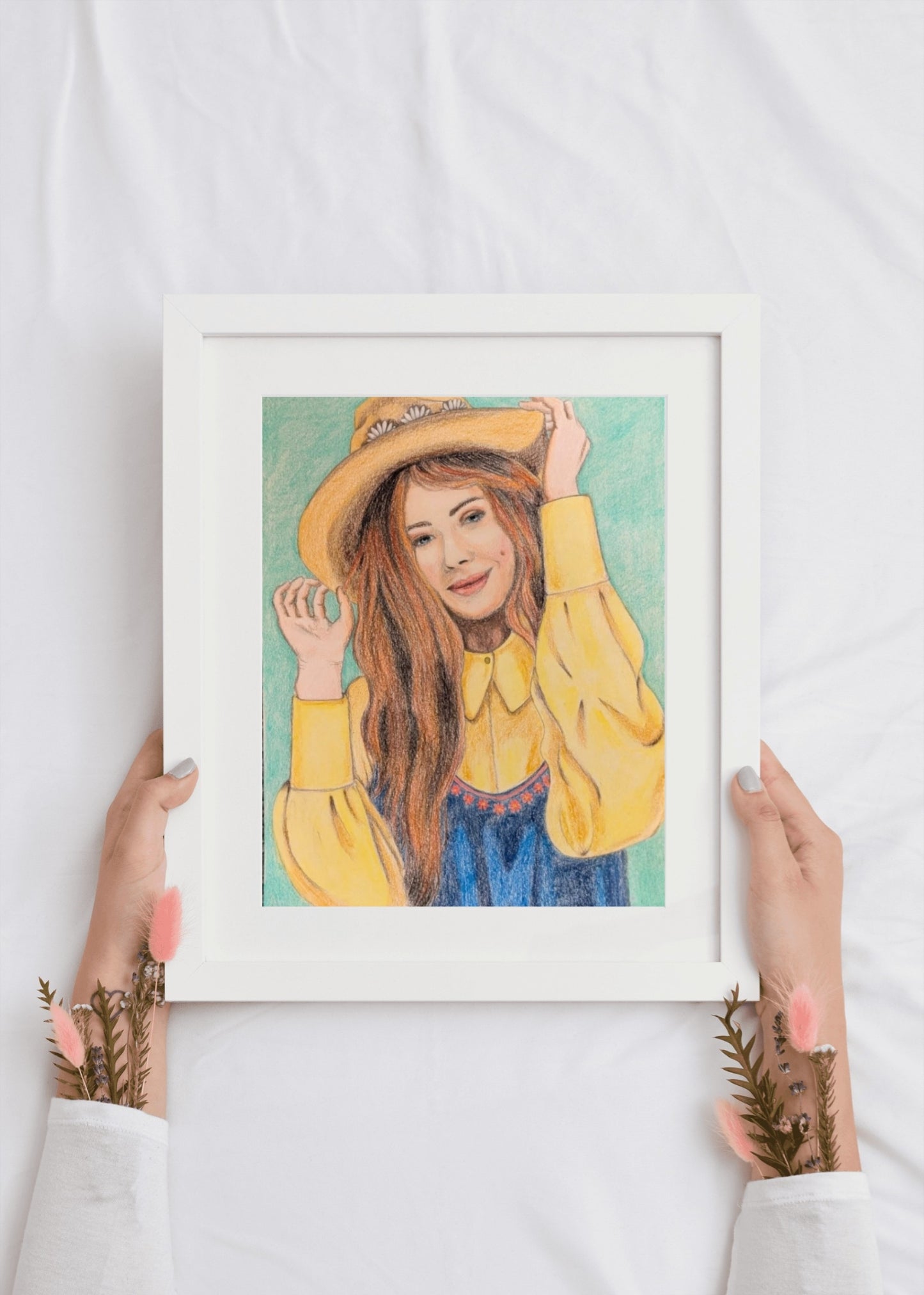 Original "Country Girl" vibrant coloured pencil artwork Size A4 (297 x 210 mm) Wall décor