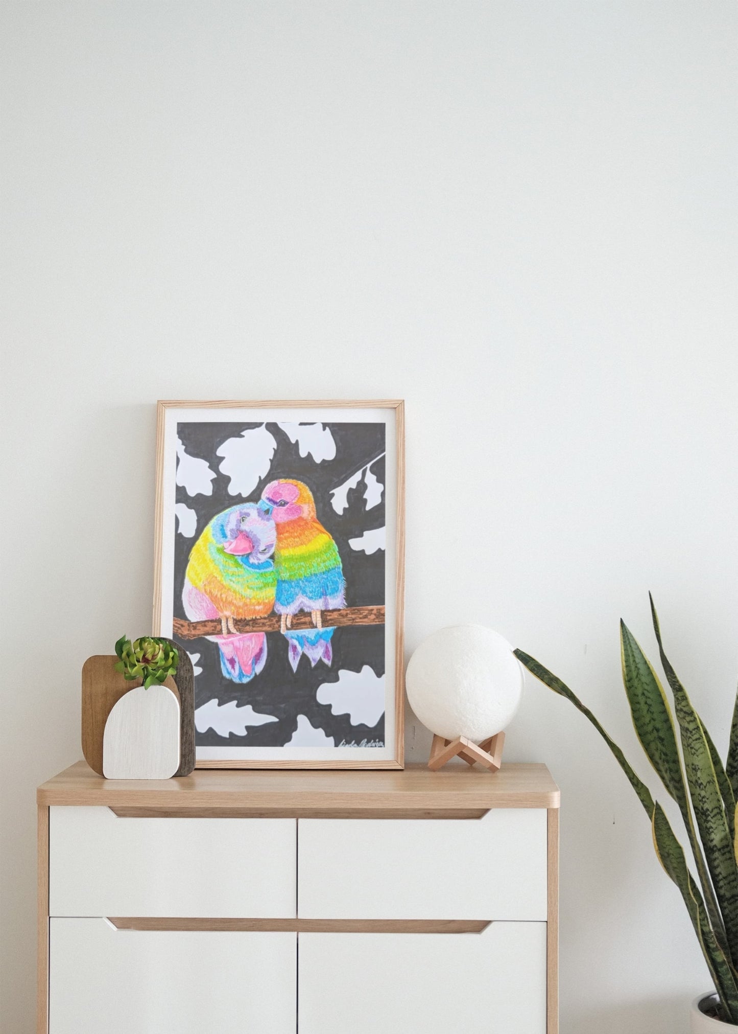 Original Bird's couple Multicolour drawing wall art size A4 in Markers and paper - Unframed