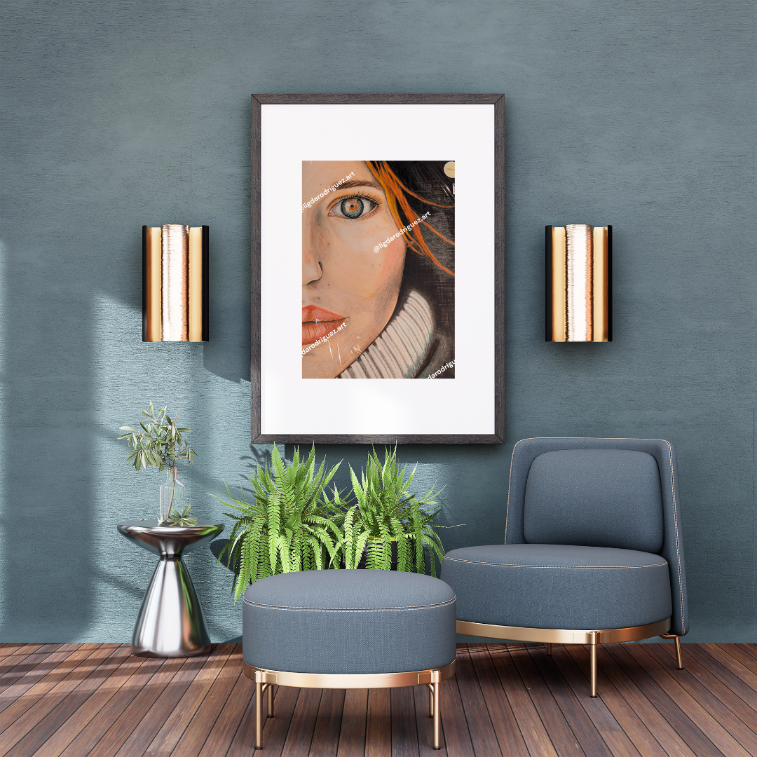 Original Mixed media drawing on paper 'In her eyes' size A3