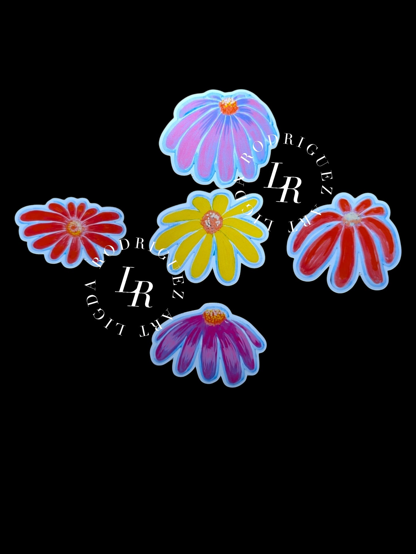 Stickers - GLOSSY Flower Sticker Pack – 5 Waterproof Floral Stickers | 5cm Wide | Yellow, Red & Purple Blossoms | Laptop, Journal, Scrapbook | 50mm