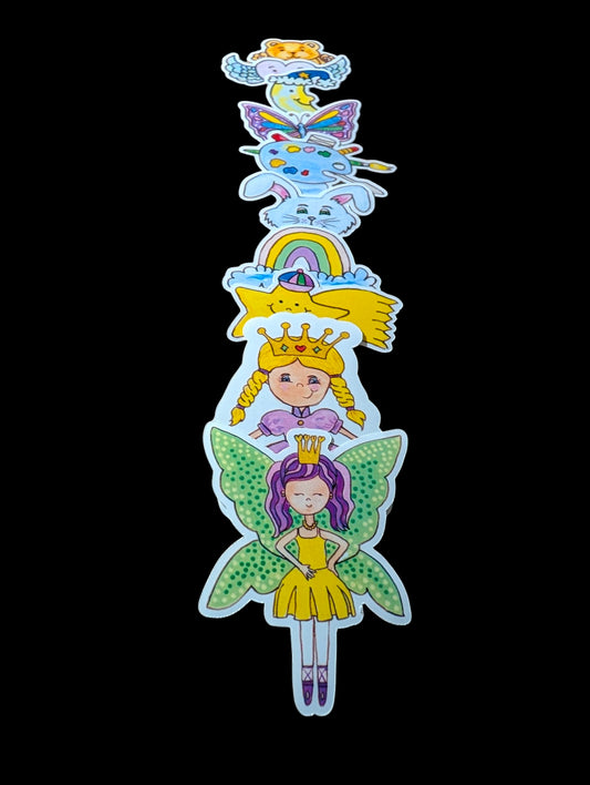 Stickers - GLOSSY Magical Enchanted Sticker Pack – 11 Whimsical Stickers | Princess, Fairy, Rainbow & More | Original Hand-Drawn Art| approx 50mm