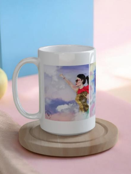 Mug - White 15oz Ceramic Mug Everyday Super Woman pastel sky