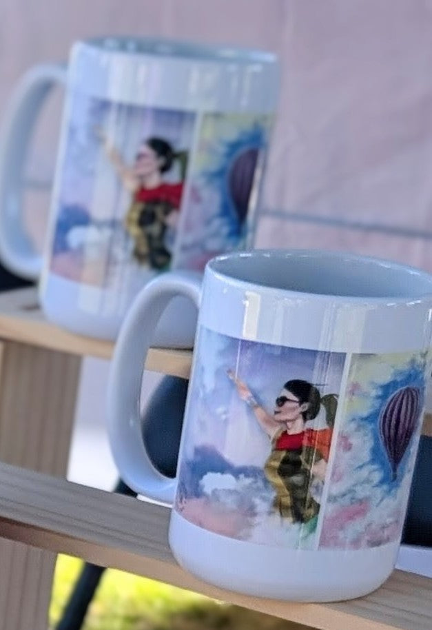 Mug - White 15oz Ceramic Mug Everyday Super Woman pastel sky