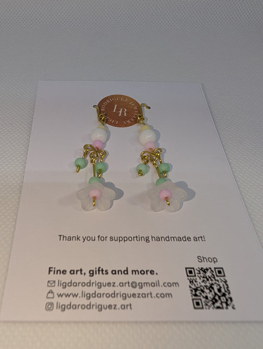Elegant Artisan Beaded Chandelier Earrings – Multi-Color Pastel with Floral Detail