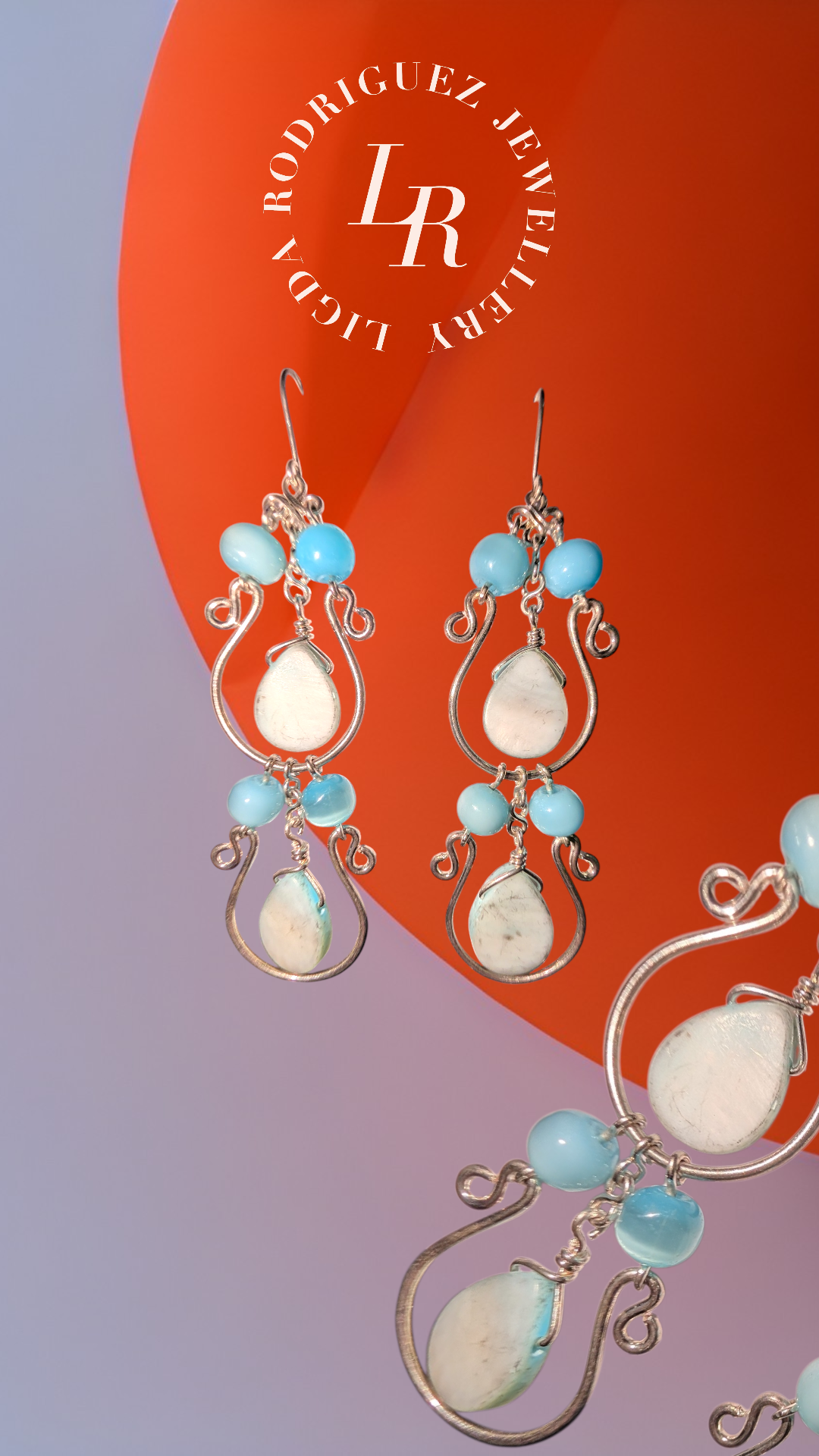 Light blue handmade Dangle Earrings in Silver-Plated Copper Wire
