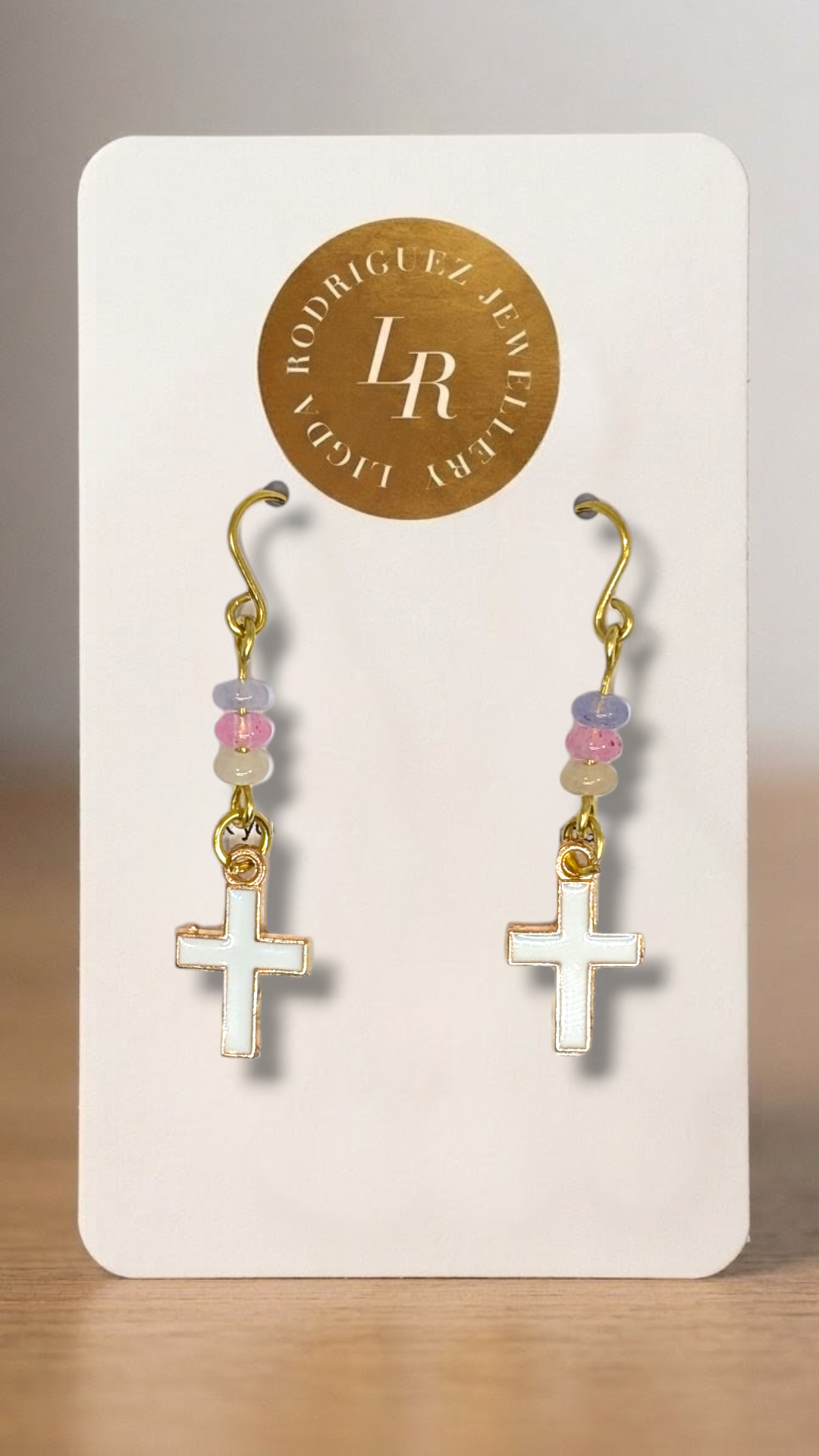 Earrings - Handmade Pastel Cross Earrings – Gold Dangle | Lightweight Faith-Inspired Jewellery