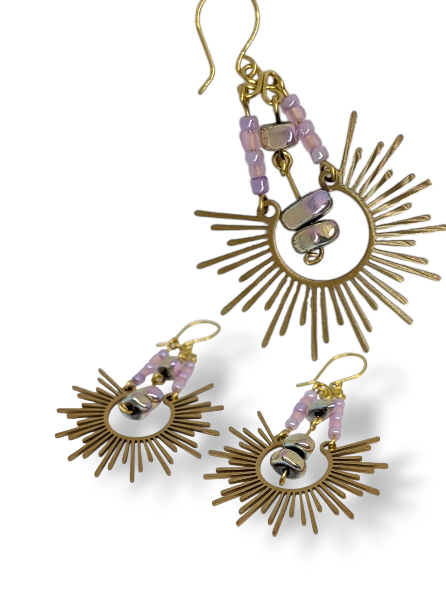 Earrings - Celestial Sunburst Drop Earrings in Pastel Lavender