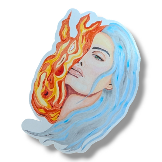 Sticker Fire & Ice Woman Waterproof Vinyl | Fantasy Art Sticker | Weatherproof Decal