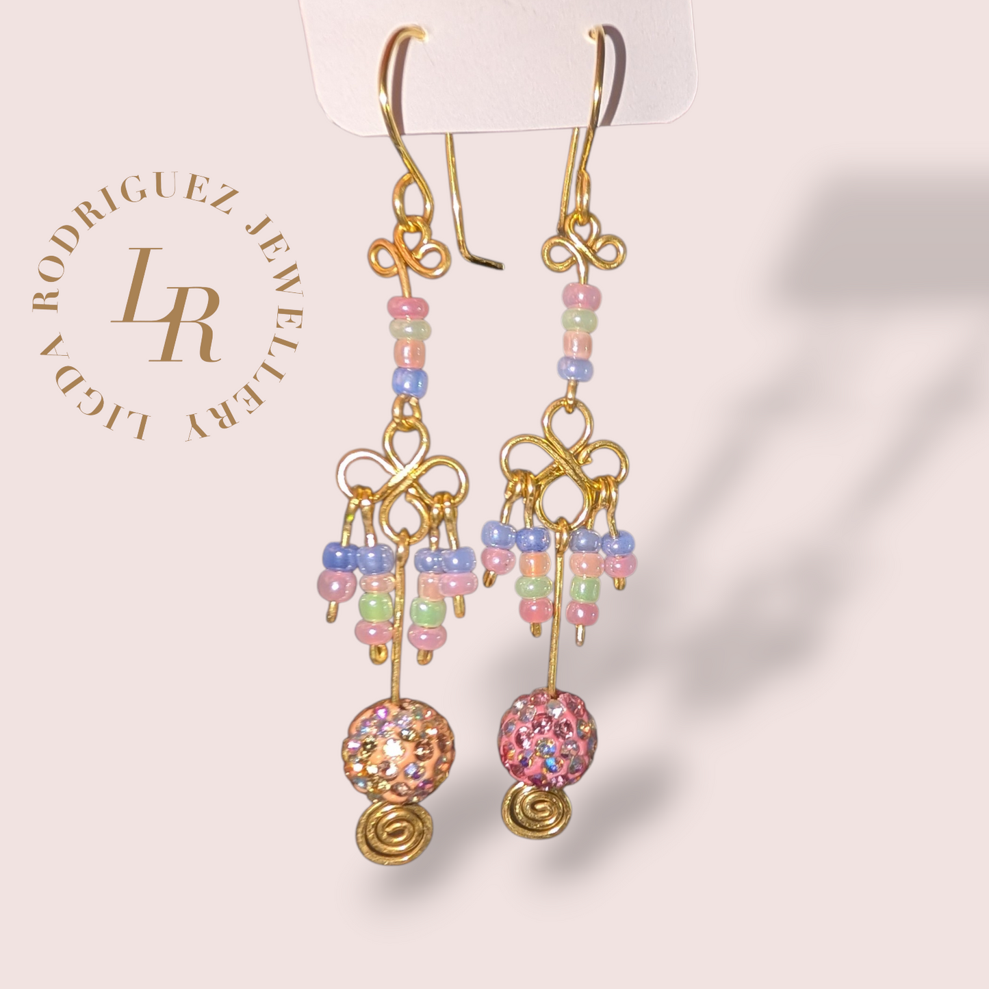 Pastel Beaded Wirework Dangle Earrings – Handmade Statement Piece