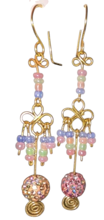 Earrings - Pastel Beaded Wirework Dangle Earrings – Handmade Statement Piece