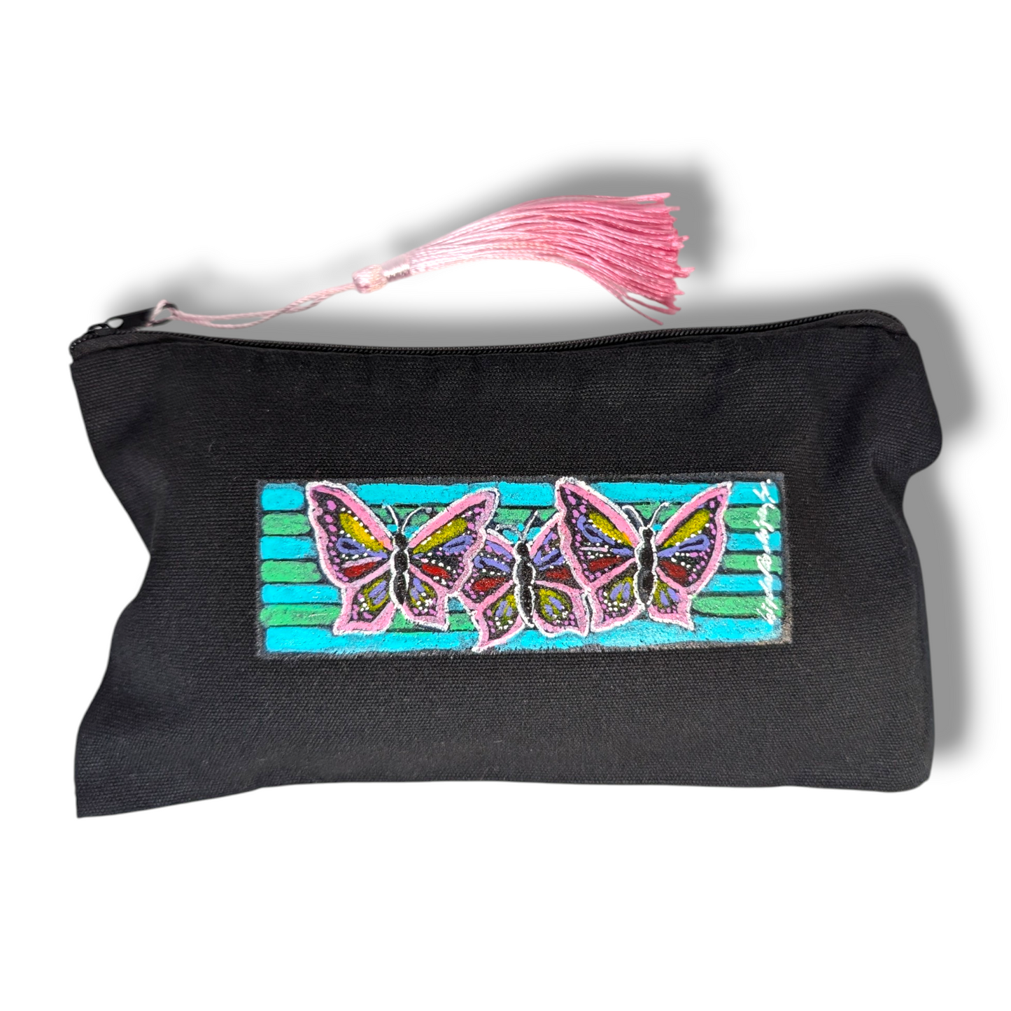 Pouch Hand-Painted Butterfly Canvas Pouch | Limited Edition| Mini Art Cosmetic Bag | Handmade Tassel Pouch