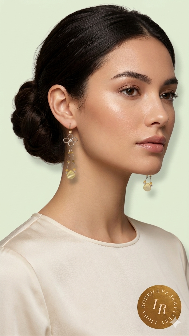 Handmade Silver-Plated Wire Dangle Earrings – Green Bead Drop Artisan Earrings