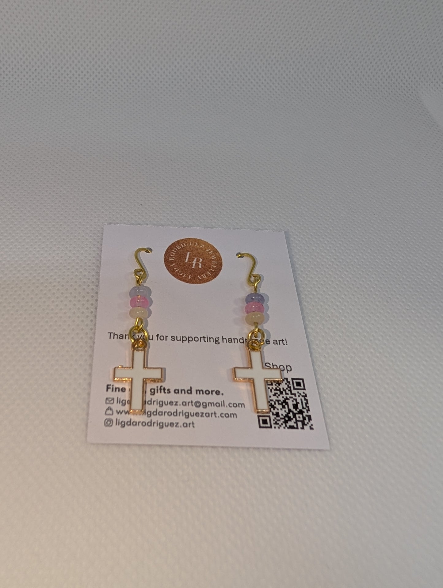 Earrings - Handmade Pastel Cross Earrings – Gold Dangle | Lightweight Faith-Inspired Jewellery