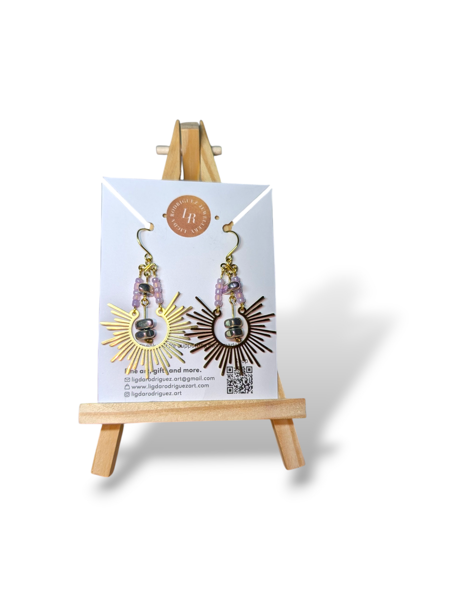 Earrings - Celestial Sunburst Drop Earrings in Pastel Lavender
