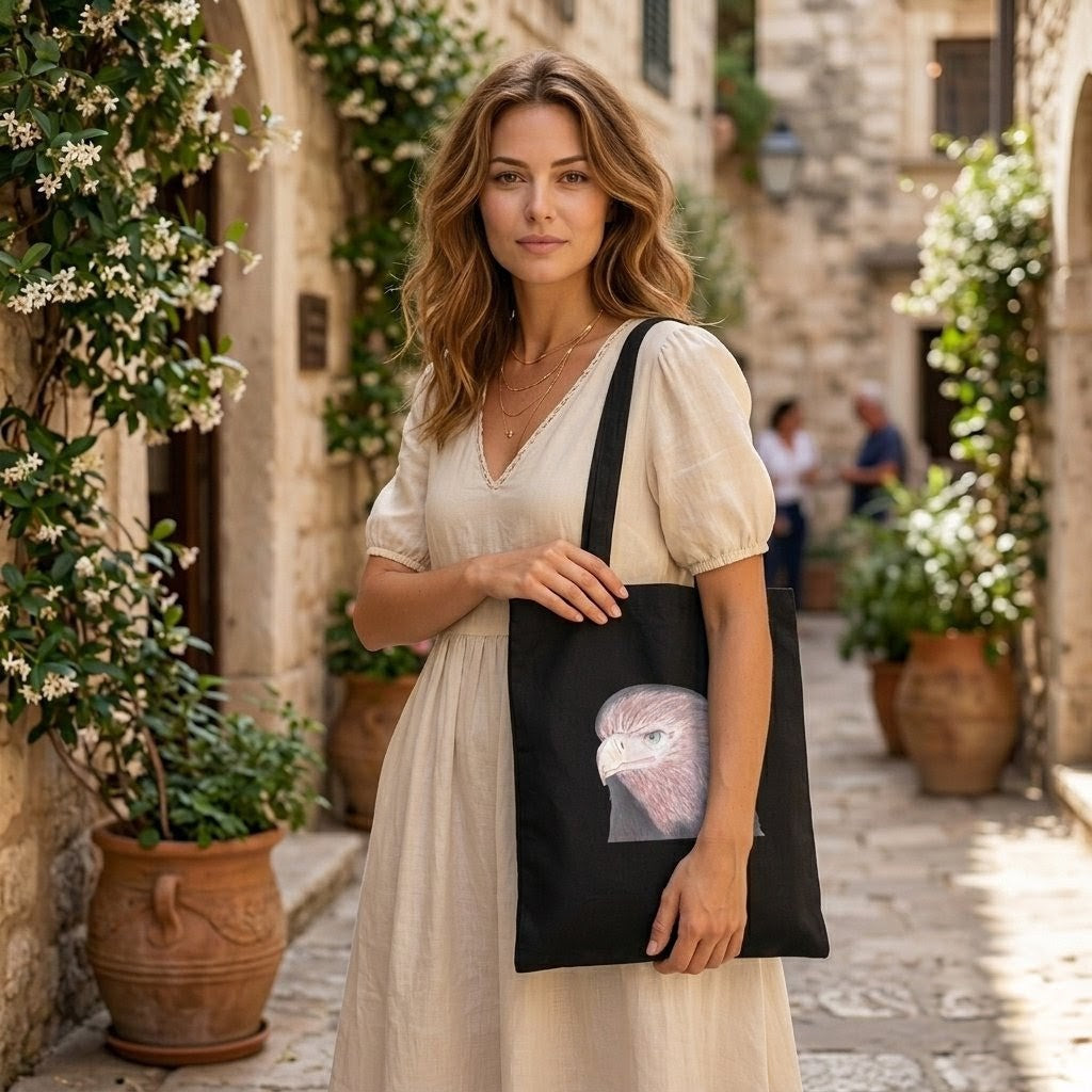 Tote Bag - Handmade eagle black tote bag