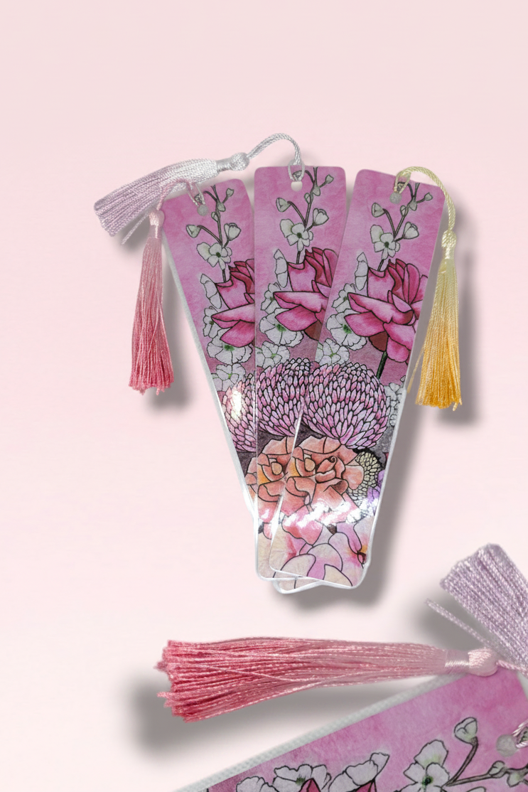 Bookmark Floral Art with Tassel – Laminated Mini Artwork | Gift for Book Lovers