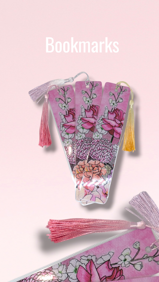 Floral Art Bookmark with Tassel – Laminated Mini Artwork | Gift for Book Lovers