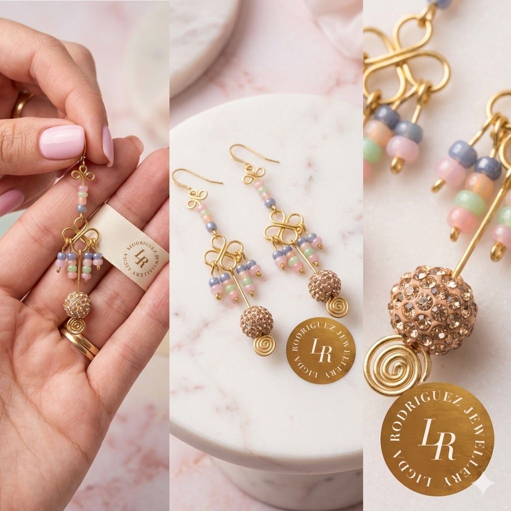 Earrings - Pastel Beaded Wirework Dangle Earrings – Handmade Statement Piece