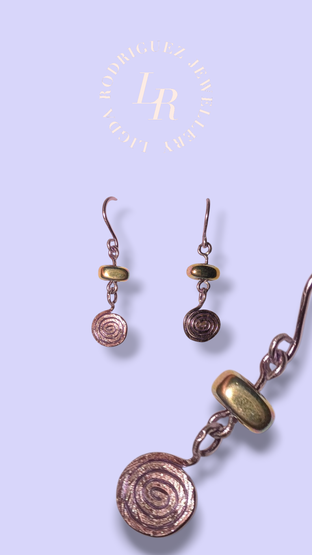 Earrings - Handmade Purple Spiral Drop Earrings with Iridescent Hematite