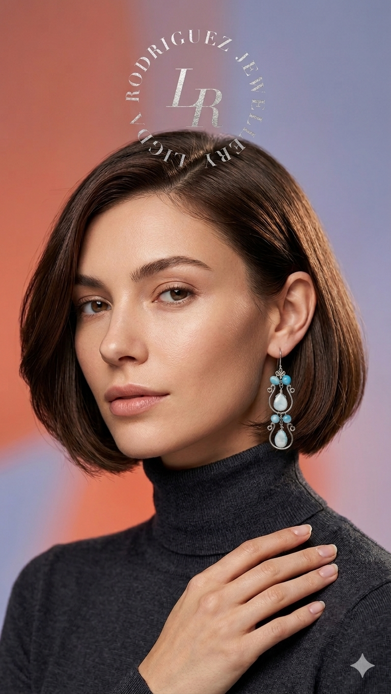 Light blue handmade Dangle Earrings in Silver-Plated Copper Wire