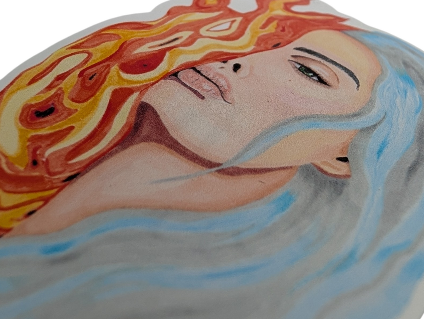 Sticker Fire & Ice Woman Waterproof Vinyl | Fantasy Art Sticker | Weatherproof Decal