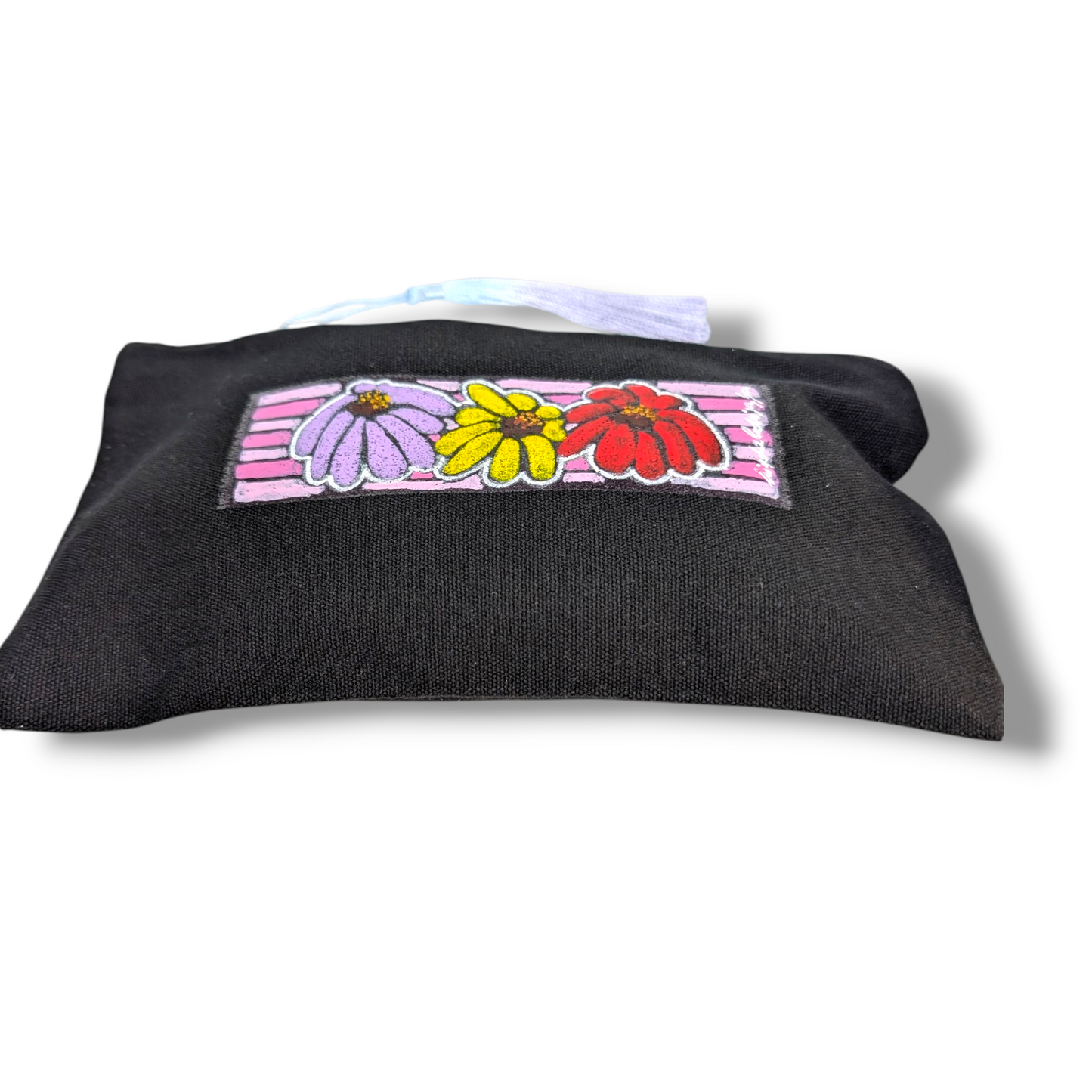 Pouch Floral - Hand-Painted Floral Canvas Zipper Pouch | Mini Art Cosmetic Bag | Handmade Tassel Pouch