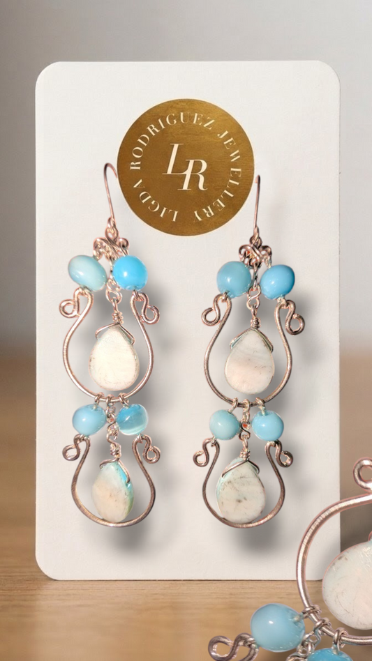 Earrings - Light blue handmade Dangle Earrings in Silver-Plated Copper Wire