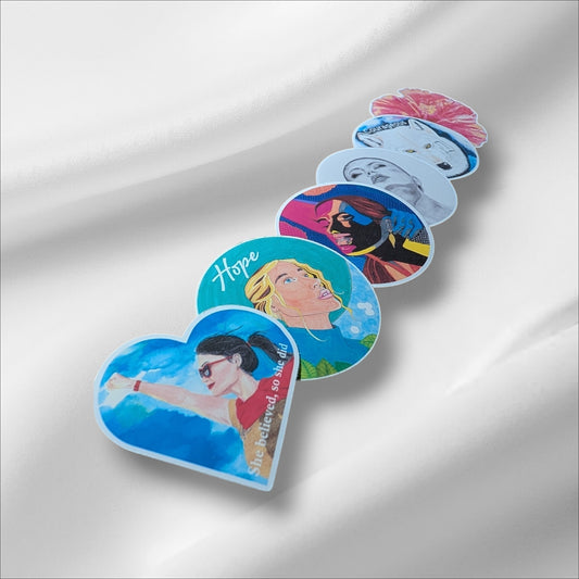 Stickers - 6 pack GLOSSY Artistic and empowering Quote Sticker Pack – Original Artwork | Set of 6 | Inspirational Waterproof Stickers | approx 50mm