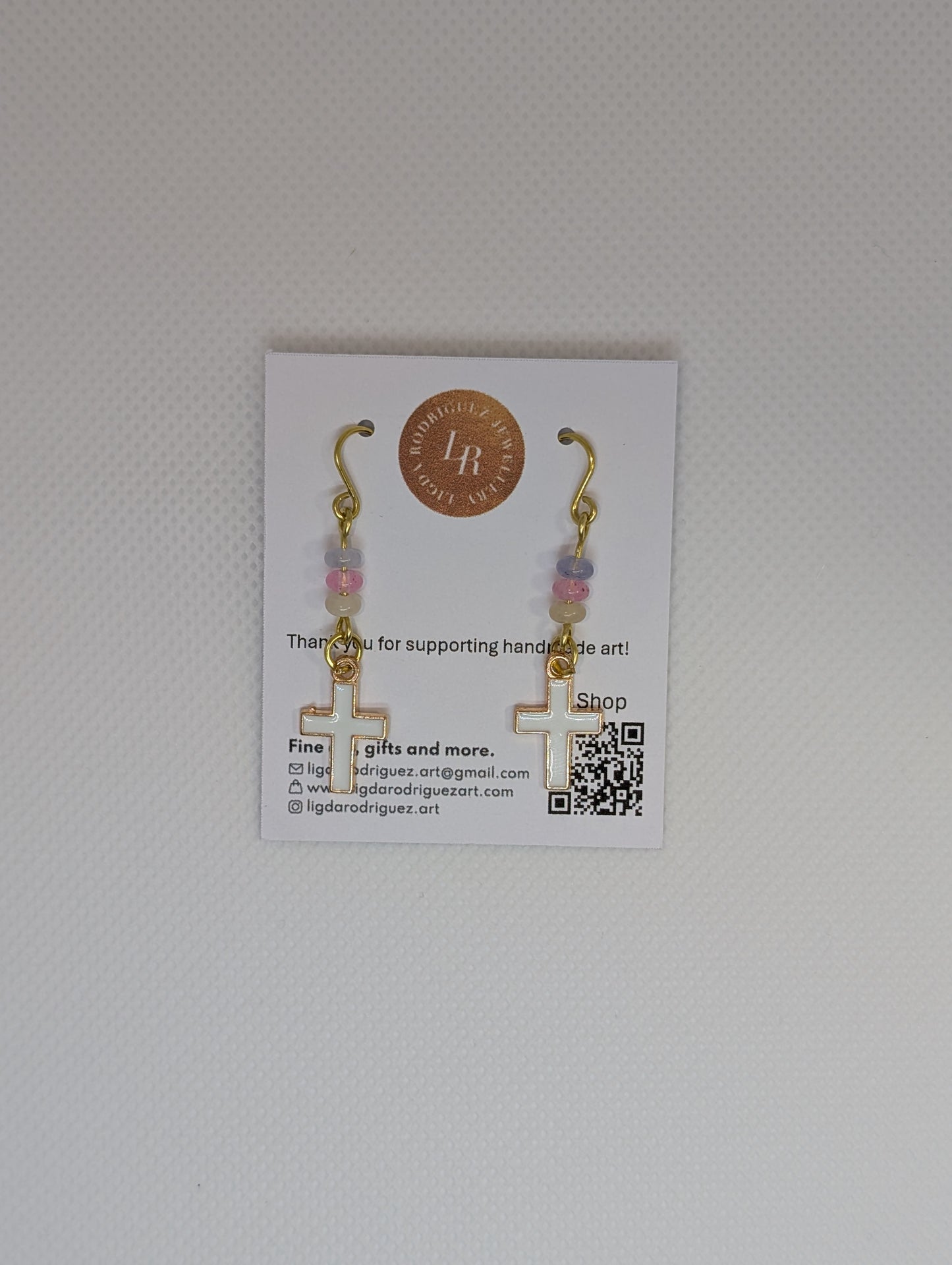 Earrings - Handmade Pastel Cross Earrings – Gold Dangle | Lightweight Faith-Inspired Jewellery