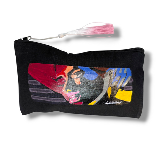 Pouch multicoloured woman - Abstract Portrait Art Zipper Pouch | Hand-Painted Canvas Cosmetic Bag | Colourful Handmade Pencil Case