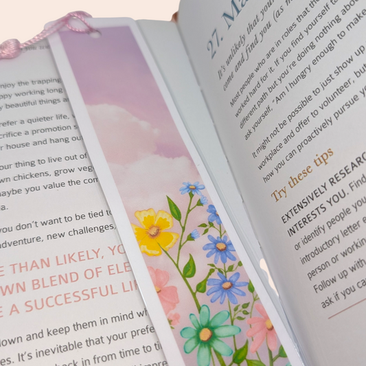 Bookmark – Pastel Floral Sky Laminated Bookmark with Tassel