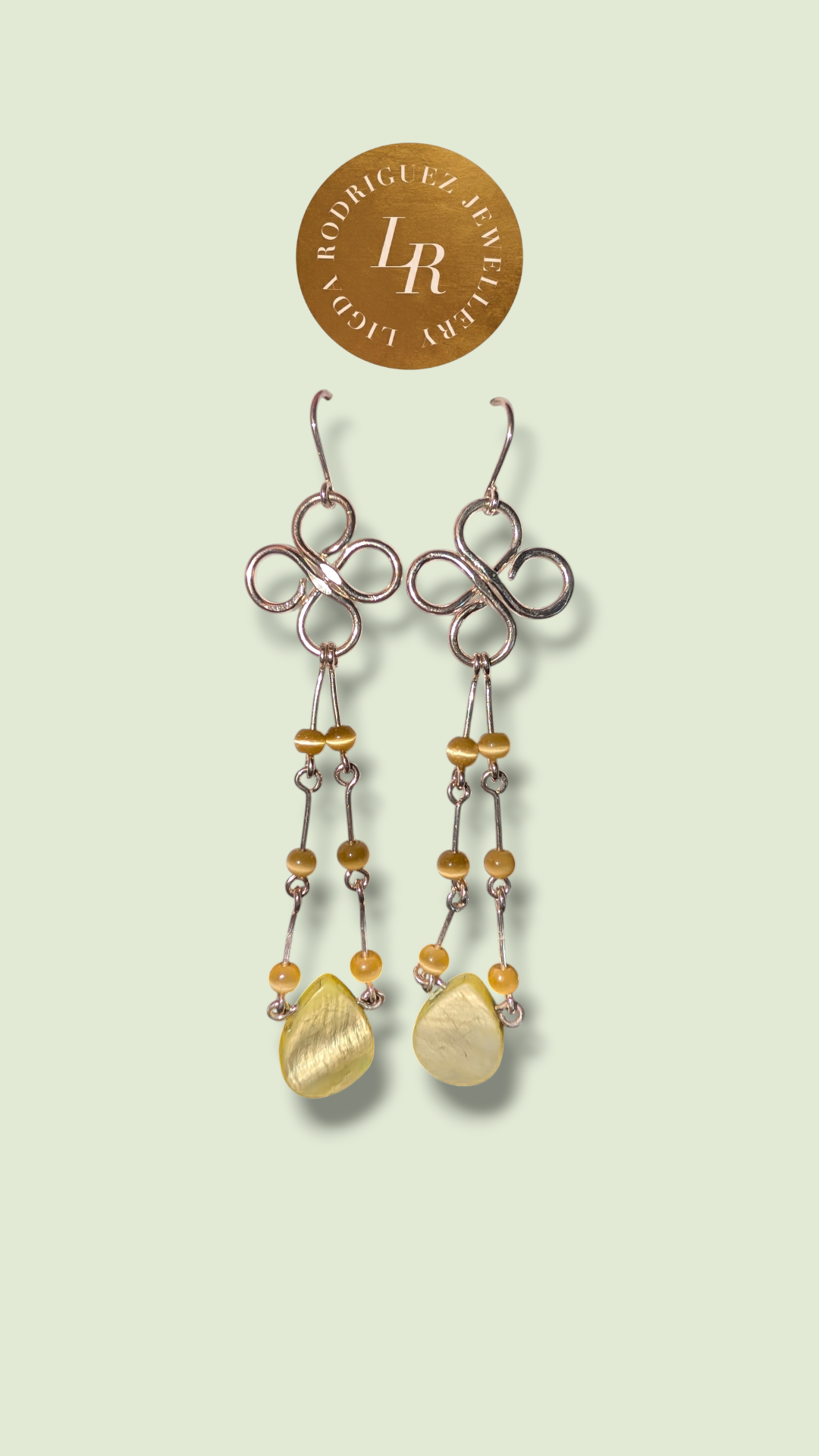 Handmade Silver-Plated Wire Dangle Earrings – Green Bead Drop Artisan Earrings