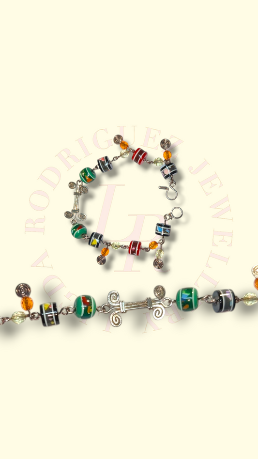 Vibrant Handcrafted Multicolour bracelet made with  silver-plated copper wire