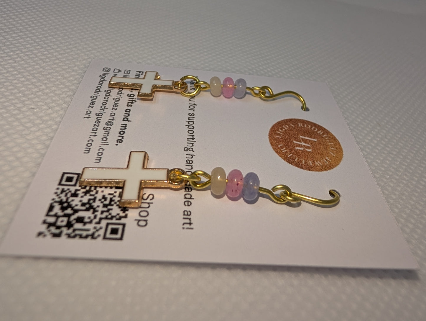 Earrings - Handmade Pastel Cross Earrings – Gold Dangle | Lightweight Faith-Inspired Jewellery