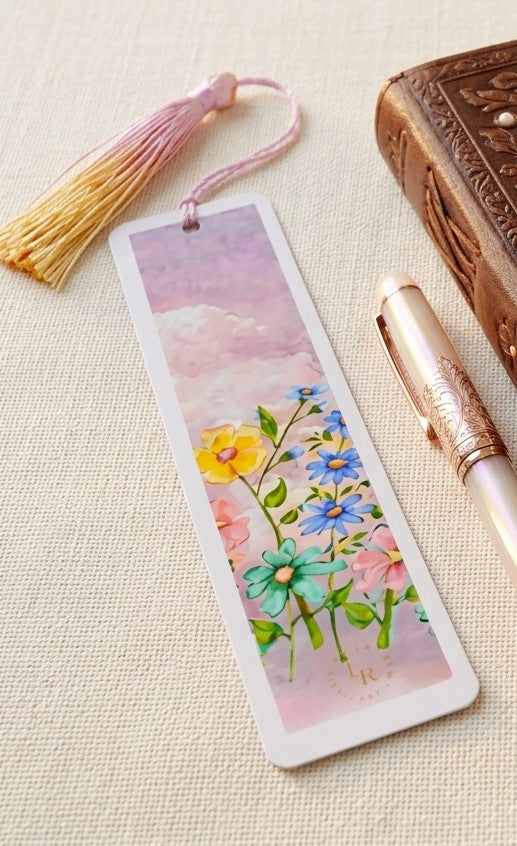 Bookmark – Pastel Floral Sky Laminated Bookmark with Tassel
