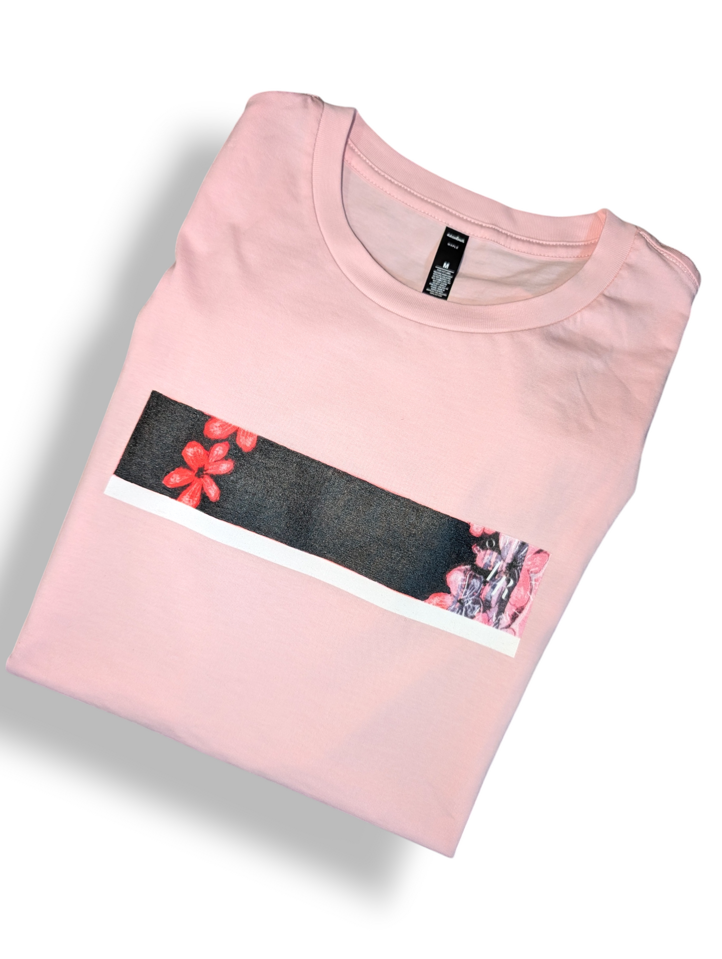 T-shirt Rose pink & black Floral Box Cotton Tee
