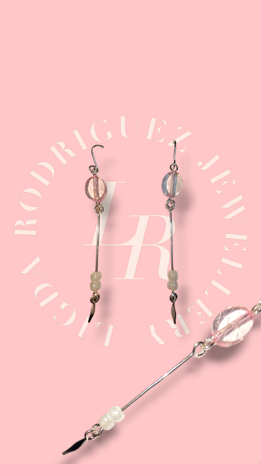 Delicate Pink Dangles in Shimmering Silver (Handmade on Copper Base)