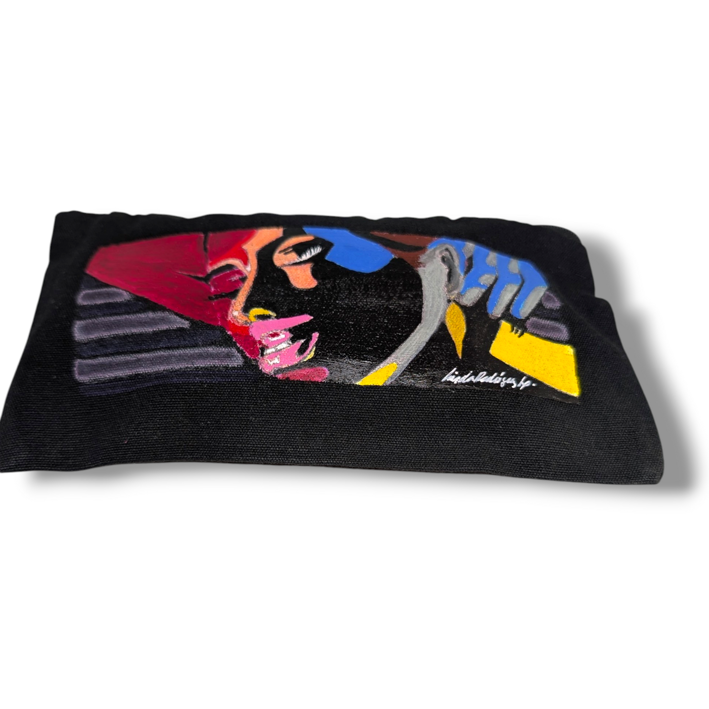 Pouch multicoloured woman - Abstract Portrait Art Zipper Pouch | Hand-Painted Canvas Cosmetic Bag | Colourful Handmade Pencil Case