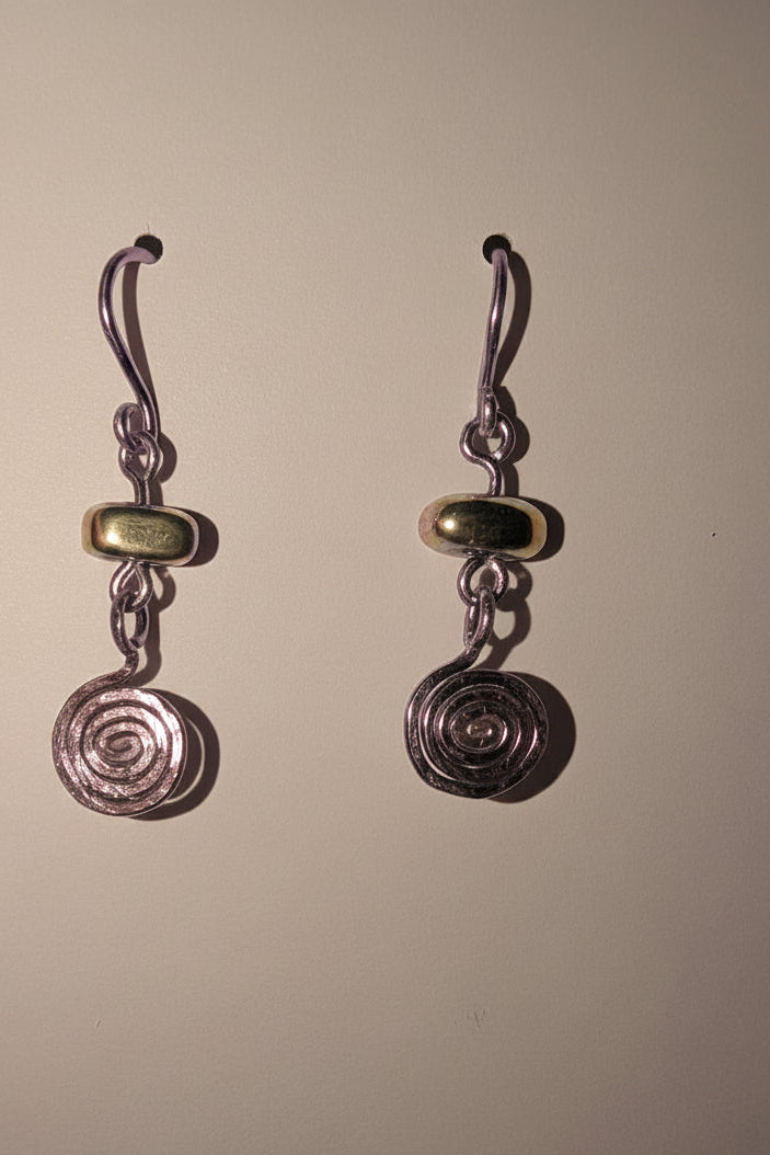 Earrings - Handmade Purple Spiral Drop Earrings with Iridescent Hematite