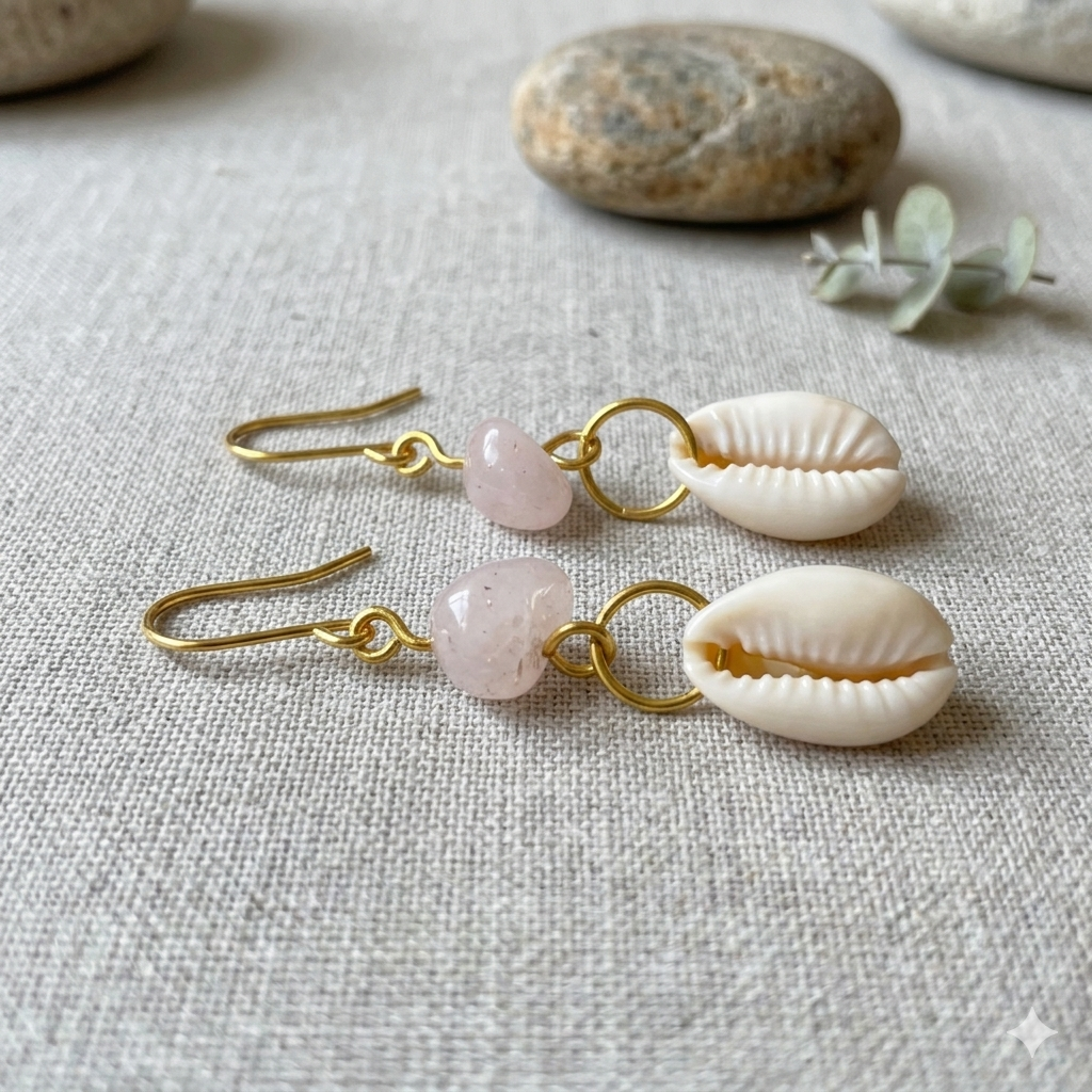 Handmade Shell & Stone Drop Earrings