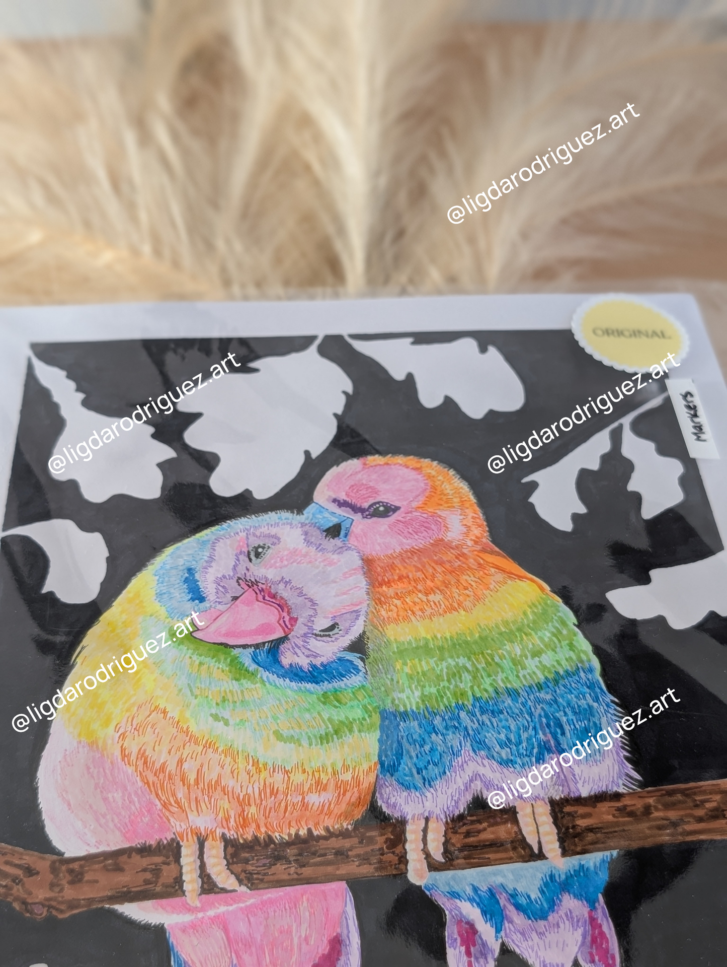 Original Bird's couple Multicolour drawing wall art size A4 in Markers and paper - Unframed